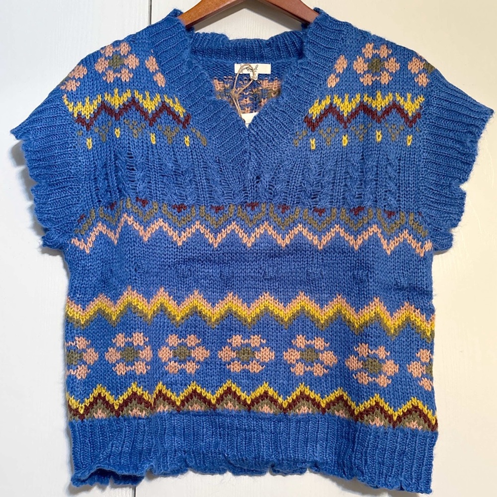 Easel Blue and Yellow V-Neck Sweater